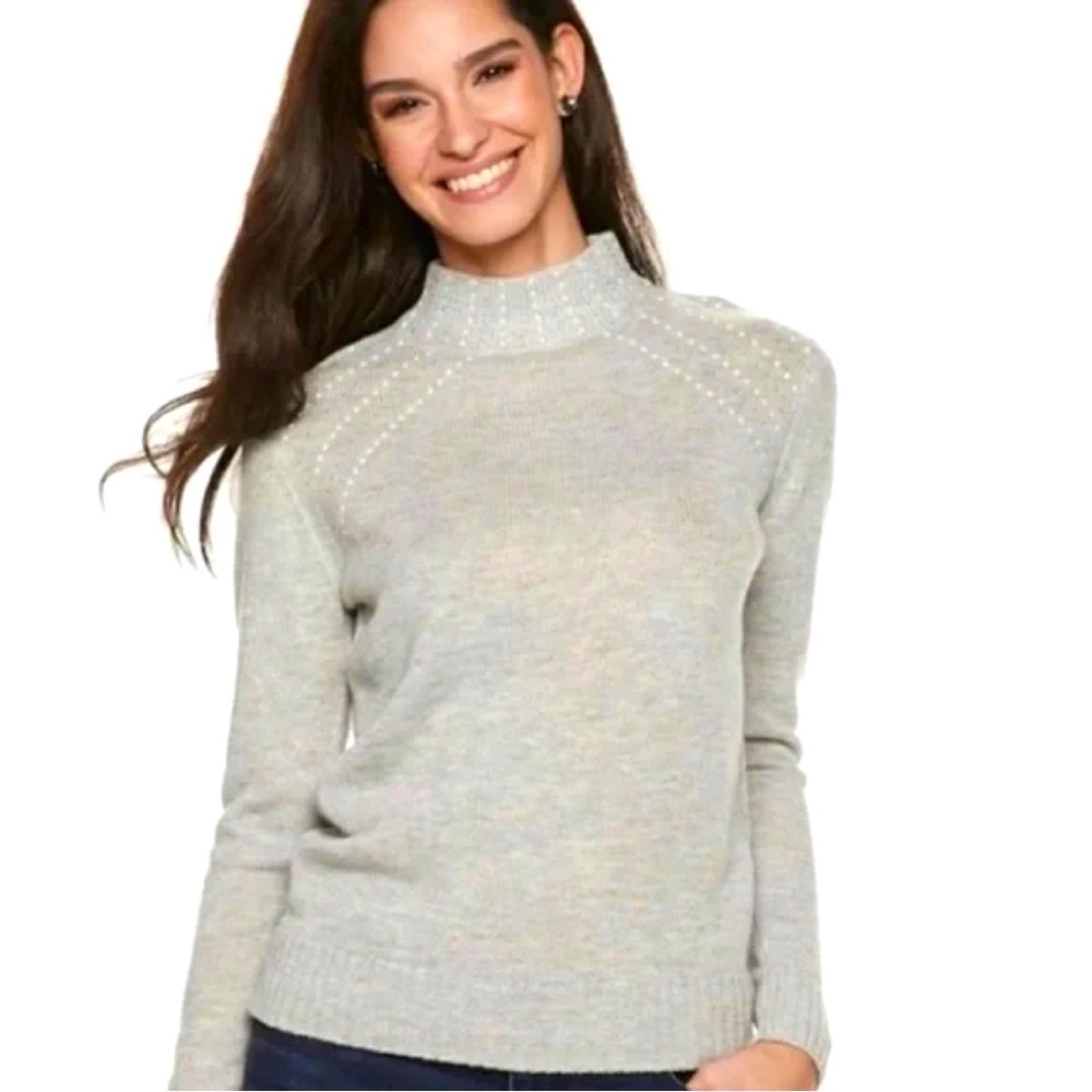 Juicy Couture Pearl Studded Long Sleeve Grey Sweater Size XL.